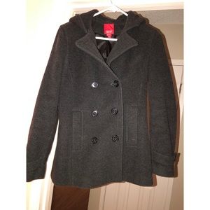 Espirit outerwear grayish black pea coat with hood